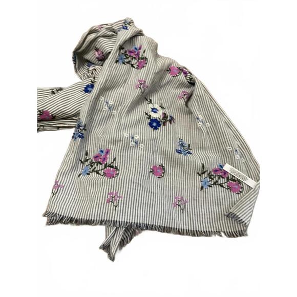 Talbots Striped Floral Embroidered Scarf 70” x30” - Picture 1 of 4